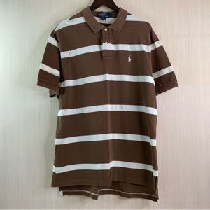 Polo Ralph Lauren Short Sleeve Brown Striped Polo Shirt Pink Pony XL (FLAW)